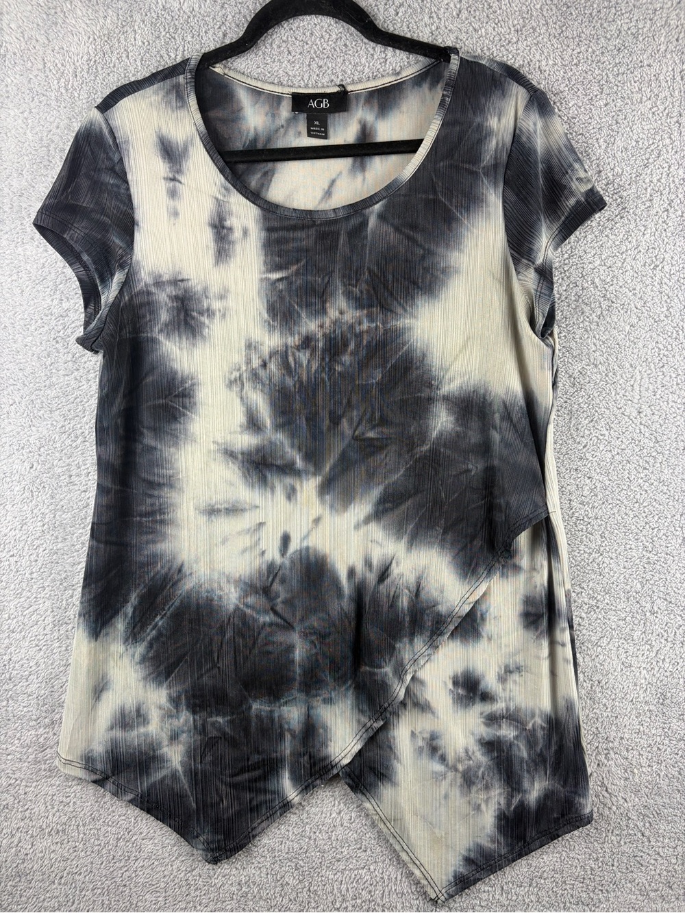 AGB Black & Cream Tie-Dye Short Sleeve Asymmetrical Tunic